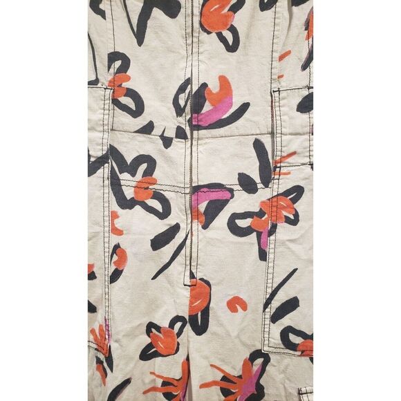 TANYA TAYLOR Margot Jumpsuit Womens 0 Ivory Orange Floral Linen Blend Pockets‎ - Picture 5 of 10